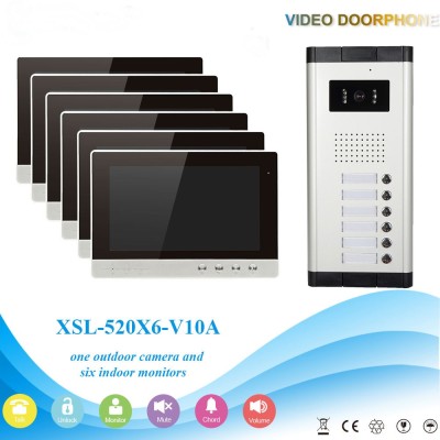 Video Intercom Monitor 10-Inch Video Doorbell Camera System Intercom Entry Access System for 6 Units Apartment