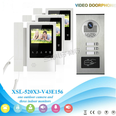 4.3 Inch Color Villa Video Door Phone Doorbell Entry Intercom System RFID Access Door Camera For 3 Unit Apartment