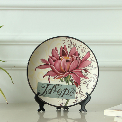 Foreign trade exports American country English red lotus flower ceramic plate decoration.