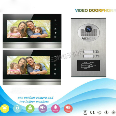 2 Apartment Wired Video Door Phone Intercom 7"Inch Monitor IR Camera Video Doorbell Intercom Kit Supprt RFID Card
