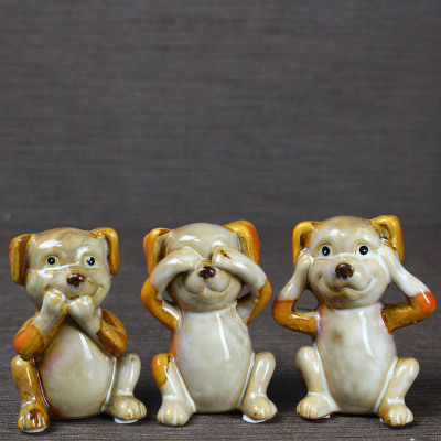 New - style ceramic Europe type handicraft places a Chinese zodiac gift to attract money town curtilage not to see not to listen not to say dog decoration