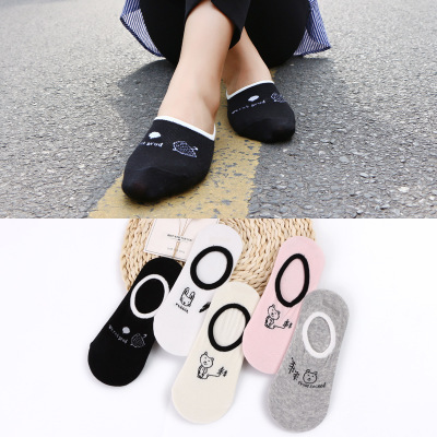 All cotton lady socks silicone anti-slip cartoon cat lady invisible socks socks manufacturers wholesale.