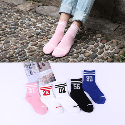 Hot style digital English stripe lady socks all cotton fashion socks sweatshop socks wholesale.