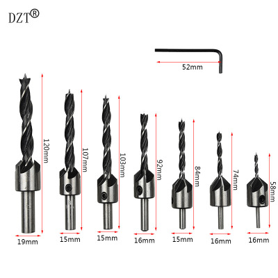 7pc three-point woodworking countersunk drill/reaming bit/woodworking chamferer/HSS bit