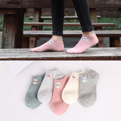 Cotton stockings summer pure cotton cat shallow-mouthed socks ladies' socks sweat and breathable floor socks.
