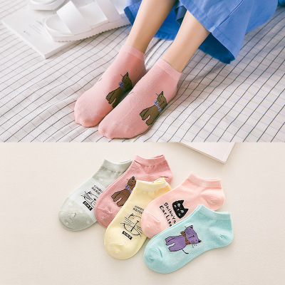 The new day is women's spring and autumn socks and candy color cartoon cat socks and socks.