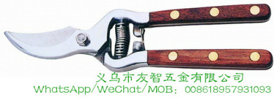 Red wooden handle pruning shears.