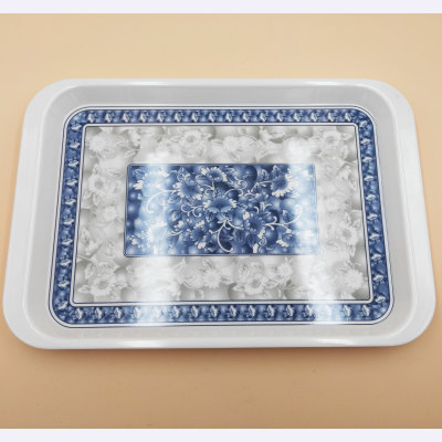 Manufacturer direct selling blue print square high quality melamine tray.