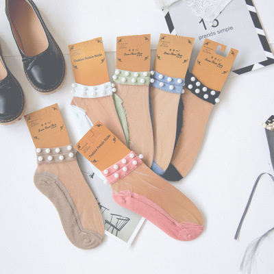 Spring and summer new product thin anti - slip inset pearl stockings Japanese socks manufacturer socks bead socks.