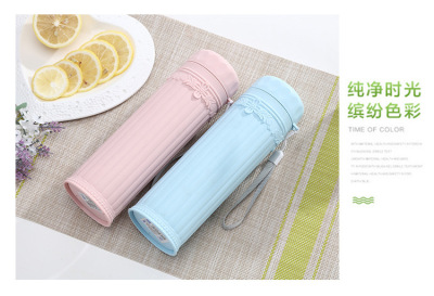 The new vintage stone column space cup double layer anti - hot plastic drinking water cup cold water bottle.