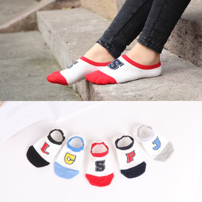 woman shallow mouth invisible boat socks spell color letter pure cotton socks breathable and prevent shedding socks  