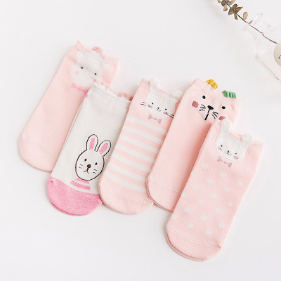 Spring and summer new cotton stockings sweet pink cartoon rabbit style straight board socks socks.