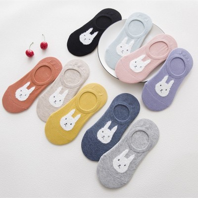  Korean version female socks full cotton feather yarn lady socks silicone anti-slip cartoon rabbit invisible socks.