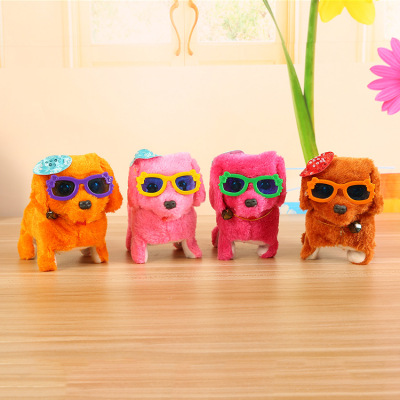 The Children 's electric toys fancy new creative plush toy dog flat hair dog wearing a hat glasses stall hot sale
