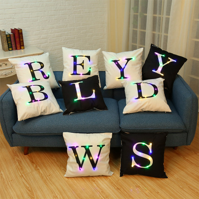 Cross-border foreign trade hot sale LED color lamp alphabet pillow case creative printing ultra soft pillow