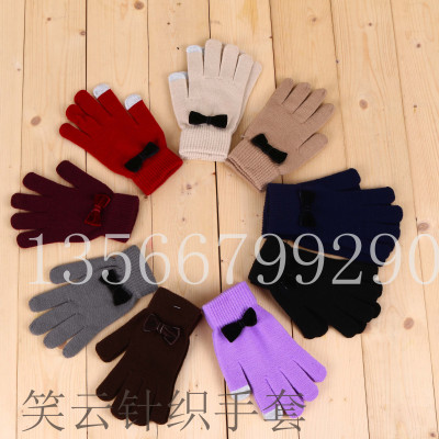 Knit gloves acrylic fibre sand bowknot touch screen gloves warm manufacturers direct sales.