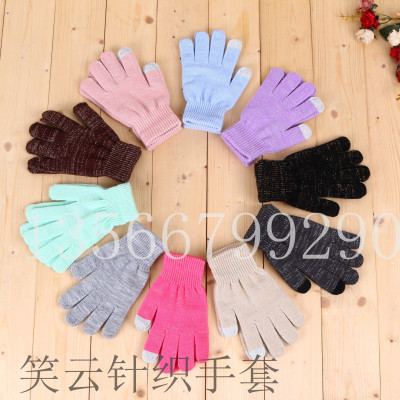 Gloves Acrylic Fiber Yarn Knitted Touchpad Sensible Gloves with Gold and Silver Silk Touch Screen