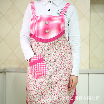  Korean Style New Household Cleaning Apron Plaid Pastoral Printed Apron Furniture Overalls Factory Wholesale