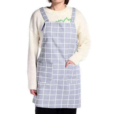 Fashion Simple Cotton Suspender Plaid Apron Refreshing and Generous Household Apron Custom Logo Factory Direct Sales Wholesale