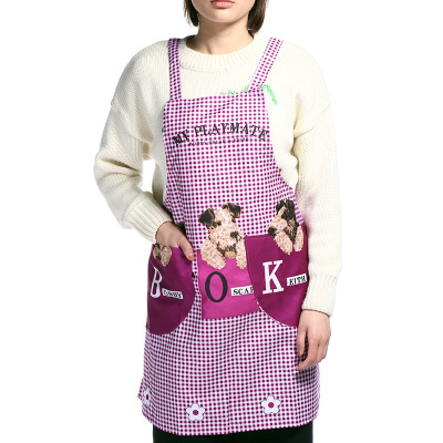 Cartoon Dog Pattern Strap Double Pocket Apron Polyester Waterproof Oil-Proof Kitchen Apron Customizable Factory Direct Sales