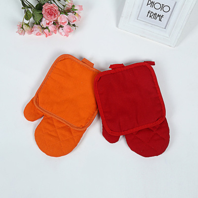 High Temperature Resistant Baking Heat Insulation Gloves Simple Fashion Solid Color Oven Canvas Gloves Two-Piece Factory Direct Sales