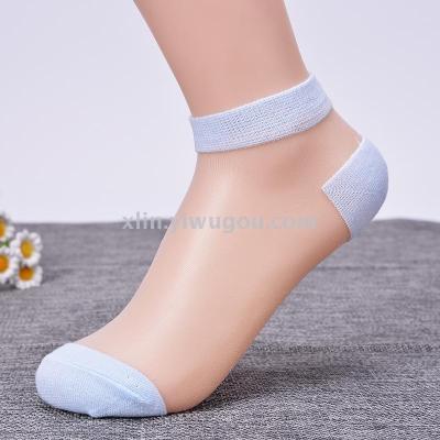 Summer Fashion Crystal Cotton Sock Women's Low Top Transparent Silk Cotton Women's Boat Socks [Independent Packaging]]