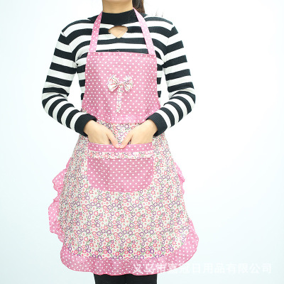 Women's Korean-Style Floral Lace Apron with Pocket Bow Polyester Household Apron Custom Logo Wholesale