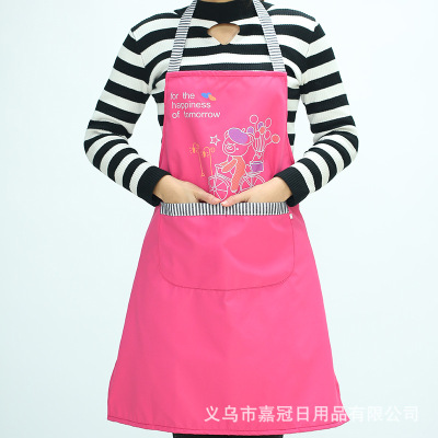 Korean Style Ladies New Monochrome Printed Cartoon Pattern Glossy Flannel Cloth Household Apron Custom Logo Factory Wholesale
