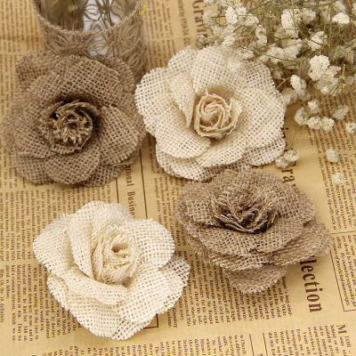 New European and American hand-made linen flowers Christmas wedding party shoes, hats and flower decoration supplies can be customized