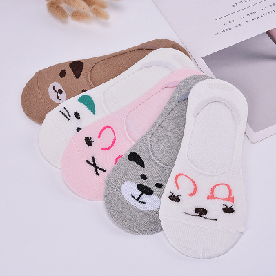 Summer style ladies boat socks cute cartoon invisible socks with silicone.