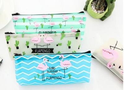 Japan and Korea Flamingo PU Jelly glue Large capacity stationery bag pen bag pencil writing case storage bag