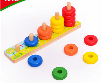 Wooden children early education puzzle toys rainbow ring game digital learning