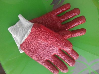 Terry cloth lining with the anti-slip gloves PVC lukou red oil resistant protective gloves.