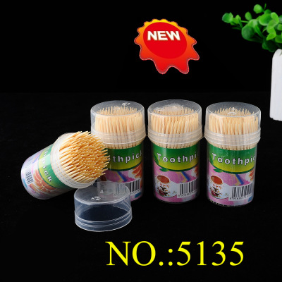 Fine Disposable Bamboo Toothpick Travel Cylinder Green Open Cover Transparent Plastic Barrel Toothpick Hotel Toothpick