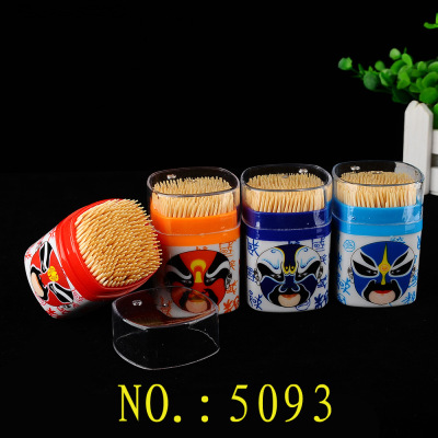 Fine Disposable Bamboo Toothpick Travel Square Tube Peking Opera Facial Makeup Plastic Tube Toothpick Hotel Toothpick