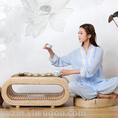 The grass woven bamboo cane to make up a table of Japanese floating window table.