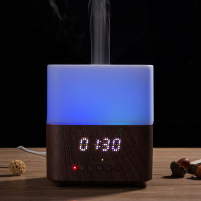 Humidifier bluetooth speaker with clock alarm clock, seven color lamp desktop idea.