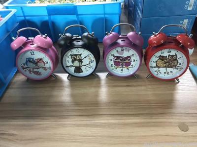 4-Inch Metal Bell Alarm Clock Cartoon Moltres Owl Pattern