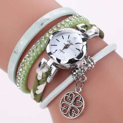 The new fashion is a hot seller with two loops of woven clover pendant with elegant quartz watch.