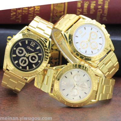 Hot sell the new gold steel belt three-eye men quartz watch.