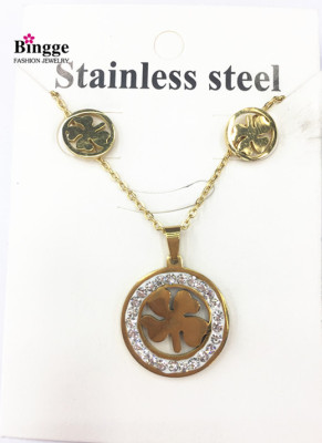 South American popular stainless steel jewelry hot style four-leaf clover earrings + pendant necklace set.