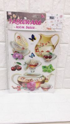 Tea cup teapot coffee cup tableware  kitchen wall  decoration 7D wall stickers.