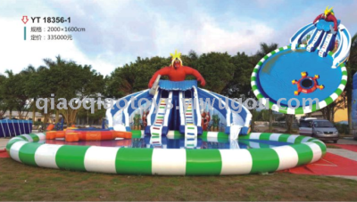 The large inflatable chute jungle adventure slide pool combined slide land water park amusement equipment.