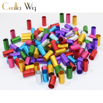 Hot style hair ring hair braid cuff aluminum connector with hollow colored ring and pigtail accessories wholesale.