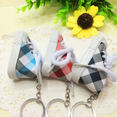 Creative Personalized Gifts Wholesale Plaid Mini Sneakers High-Top Shoes Childen Of Heaver Canvas Shoe Keychain Handbag Pendant