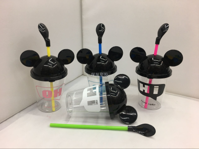 Children's straw plastic cup plastic space cup cartoon mickey cup 677-.