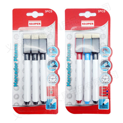 3 colors can be used to erase magnetic white marker pen set with red blue and black marker pen brush customization.