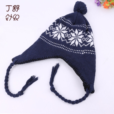 Foreign trade knitted ear hat will be the he hat double layer jacquard children yiwu factory.