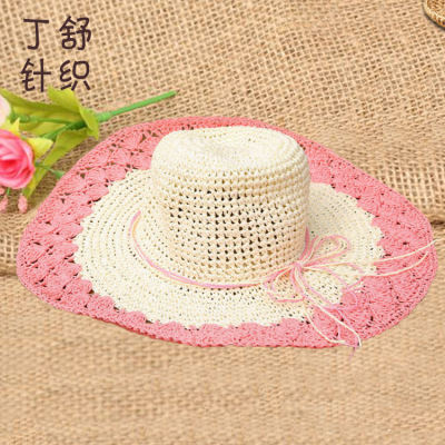 The Straw hat Straw braid new hand flower needle double color beach sun hat hot sell tourism lady big along the sun hat wholesale.