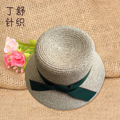 The 2016 summer new sunshade hat c anti-ultraviolet hand flat needle covered with The beach hat ribbon bow straw hat.